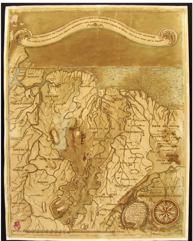 Figura 4 – Mapa topográfico das Provincias do Maranhão, Piauhi e parte das Provincias do Pará, Goiazes, Mato Grosso e Ceará, levantado pelo mesmo Capitão e oferecido ao Infante D