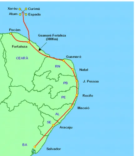 Figura 2.7: Sistema de Suprimento de Gás Natural do Ceará (Mapa sem Escala)  Fonte: CEGÁS (2003) 