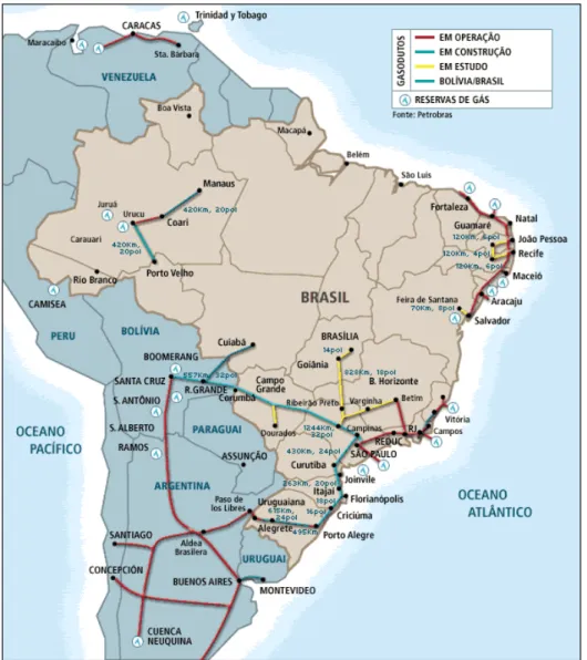 Figura 2.8: Sistema de Distribuição Primária de Gás Natural do Brasil  Fonte: CEGÁS (2003) 