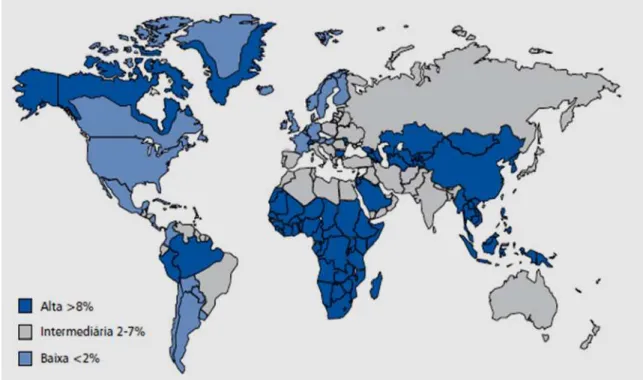 Figura 6 - Prevalência da Hepatite B no mundo.
