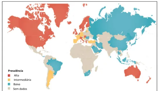 Figura 1 – A prevalência mundial da Doença Inflamatória Intestinal em 2015. 