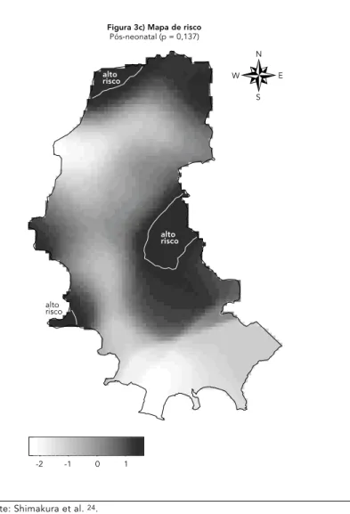 Figura 3c) Mapa de risco Pós-neonatal (p = 0,137) alto  risco alto  riscoalto risco NW ESFigura 3 (continuação)