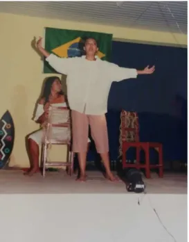Figura 7 - Teatro na escolar, espetáculo Zumbi dos Palmares, protagonizando Zumbi. 