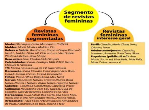Figura 2 - Quadro com a visão geral do mercado de revista femininas e suas divisões. Autoria: 