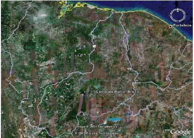 FIGURA 2: Localização dos municípios de Canto do Buriti –PI e Fortaleza - CE, 2006. Fonte: Google  Earth (2006)