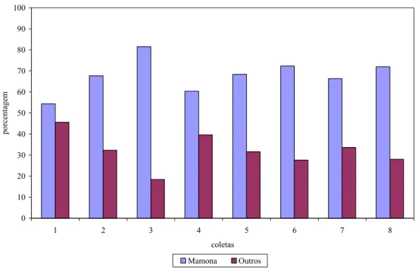 FIGURA 11: Porcentagem da participação do pólen de mamoneira (Ricinus communis L.) e outras espécies  vegetais na dieta de abelhas Apis mellifera L