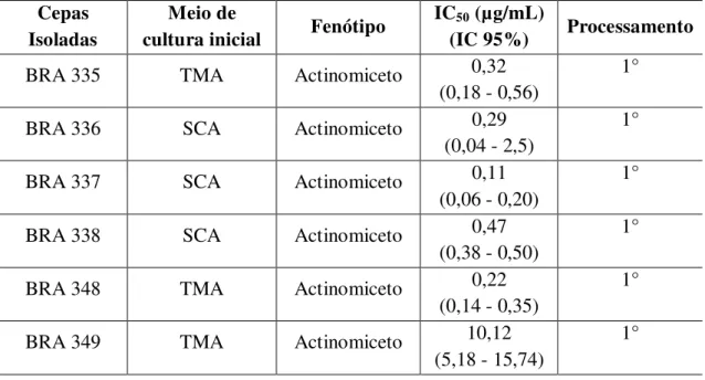 Tabela  4  –  Colônias  isoladas  de  bactérias  recuperadas  de  sedimento  do  arquipélago  Fernando  de  Noronha