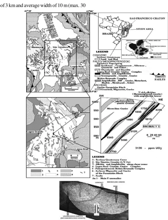 Fig.  1  -  Geological  setting  of  the  Lagoa  Real  uraniferous  albitites,  Bahia  (BA-Brazil)