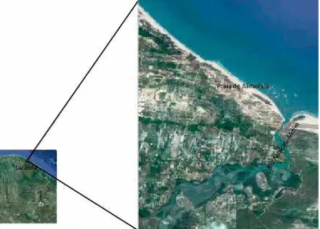 Figura 1 – Localização da Praia de Almofala e Rio Aracaimirim no município de Itarema no Estado  do Ceará