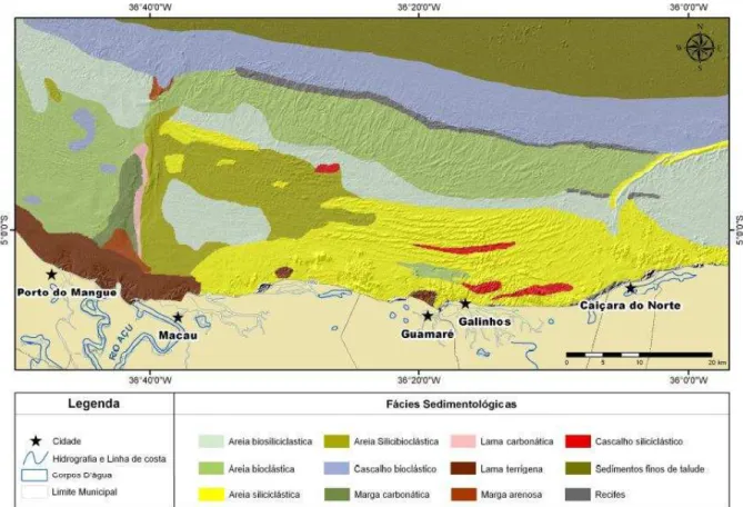 Figura 4 - Carta sedimentológica da plataforma continental do litoral setentrional do Rio Grande do Norte