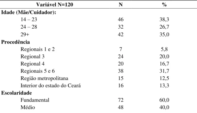 Tabela 1: Características sóciodemográficas dos participantes (acompanhantes). 