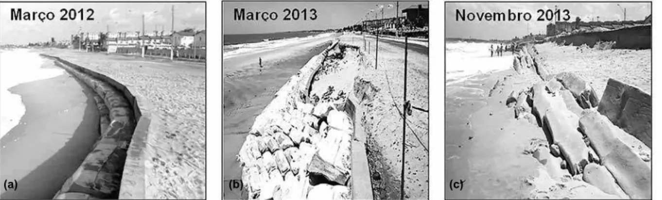 Figura 7 – Fotograias da estrutura do bagwall na Praia de Icaraí de março de 2012 a novembro de 2013