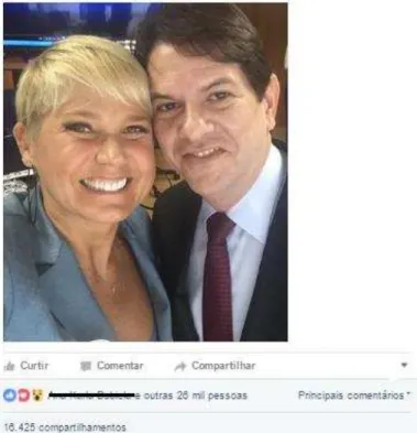 Figura 7 – Printscreen de postagem de Cid Gomes no Facebook em que ele aparece ao lado da  apresentadora Xuxa 