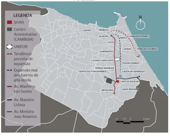 Figura 1: Localização do SHAN no processo de expansão do setor sudeste da cidade de  Fortaleza