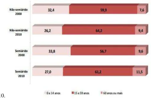 Gráfico 2: Distribuição Proporcional da População segundo a Faixa de Idade no Nordeste  Brasileiro  –  Censo 2000 - 