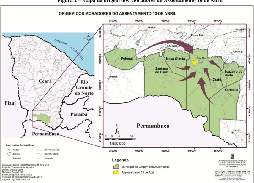Figura 2  –  Mapa da origem dos Moradores do Assentamento 10 de Abril   