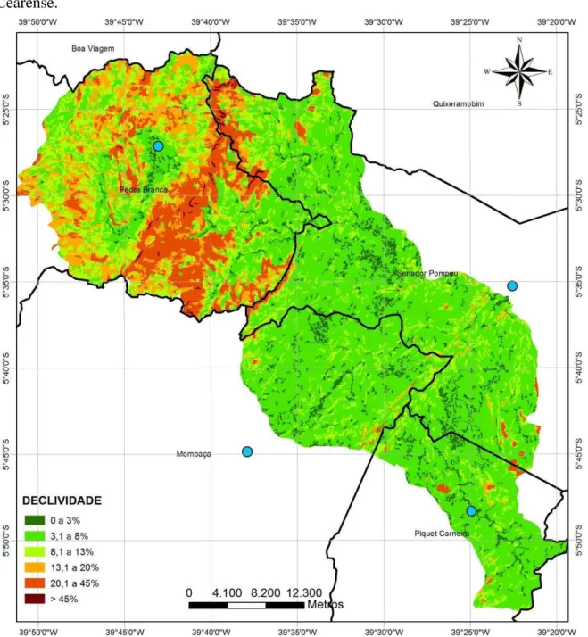Figura  2.5  -  Mapa  de  Declividade  da  Região  de  Interesse  localizada  no  Sertão  Central  Cearense