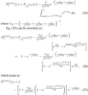 Fig. 3 shows � (���) (�) versus the mean SNR at the source- source-destination link, � (���) (�) being obtained by means of simulations and using (27), considering linear and nonlinear PAs, for various values of �