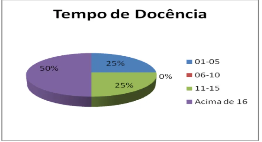 Gráfico 5  –  Distribuição dos professores participantes por tempo de docência 