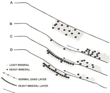 Figura 1.2 – Modelo empírico do processo de acumulação de minerais pesados. 