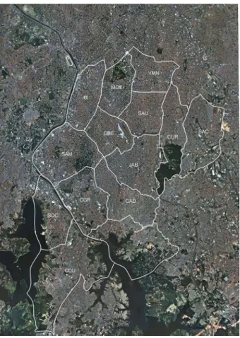 Figura 1 – Localização dos distritos estudados no município de São Paulo