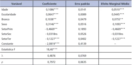Tabela 3 – Determinantes dos rendimentos dos jovens da RMR em 2012
