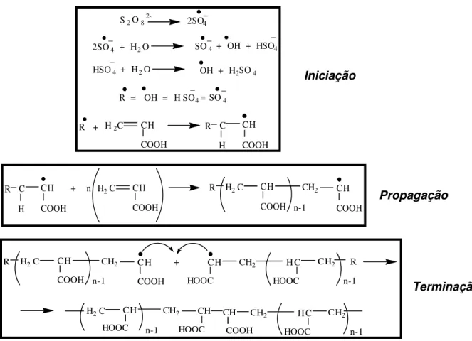 Figura 11. Esquema representativo de reação em cadeia onde R é um radical  inorgânico derivado da decomposição do persulfato de potássio