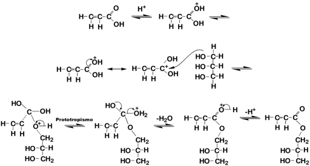 Figura  21.  Mecanismo  da  reação  de  esterificação  entre  a  glicerina  e  o  ácido  acrílico