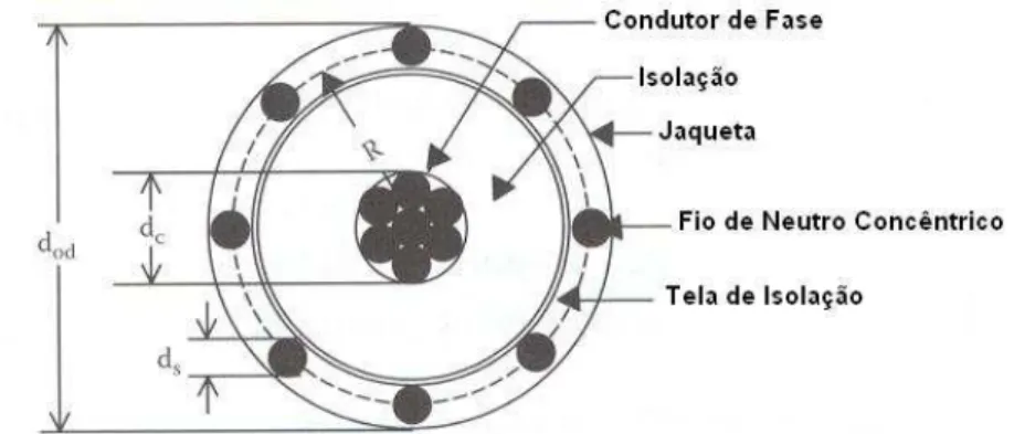 Figura 4.2 Corte transversal de um cabo de neutro concêntrico 