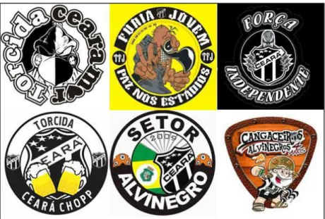 Figura 01: Escudos dos principais grupos de torcedores do Ceará SC. Em cima, as Organizadas  tradicionais; embaixo, as alternativas