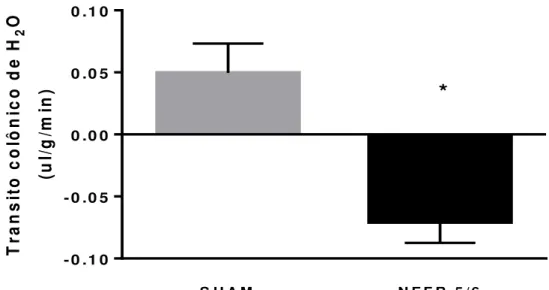 FIGURA 09 –  transporte colônico de água em ratos falso-operados (SHAM) e  ou nefrectomiazados parcialmente (NEFR) após 03 dias