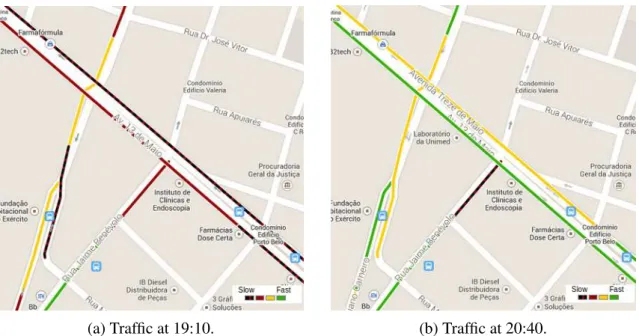 Figura 1.1: Traffic on the avenue 13 de Maio in Fortaleza, Brazil at two different times of a day.
