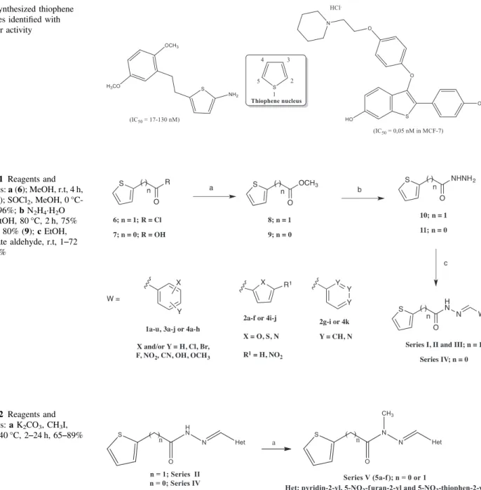 Fig. 1 Synthesized thiophene derivatives identiﬁed with anticancer activity