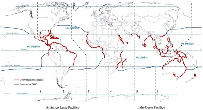 Figura 03: Distribuição dos manguezais no mundo. Fonte: Spalding et al, 1997. 