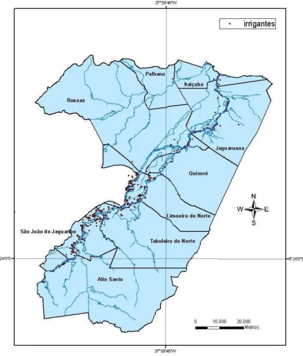 Figura 14 – Localização georreferenciada dos irrigantes às margens do rio Jaguaribe. 