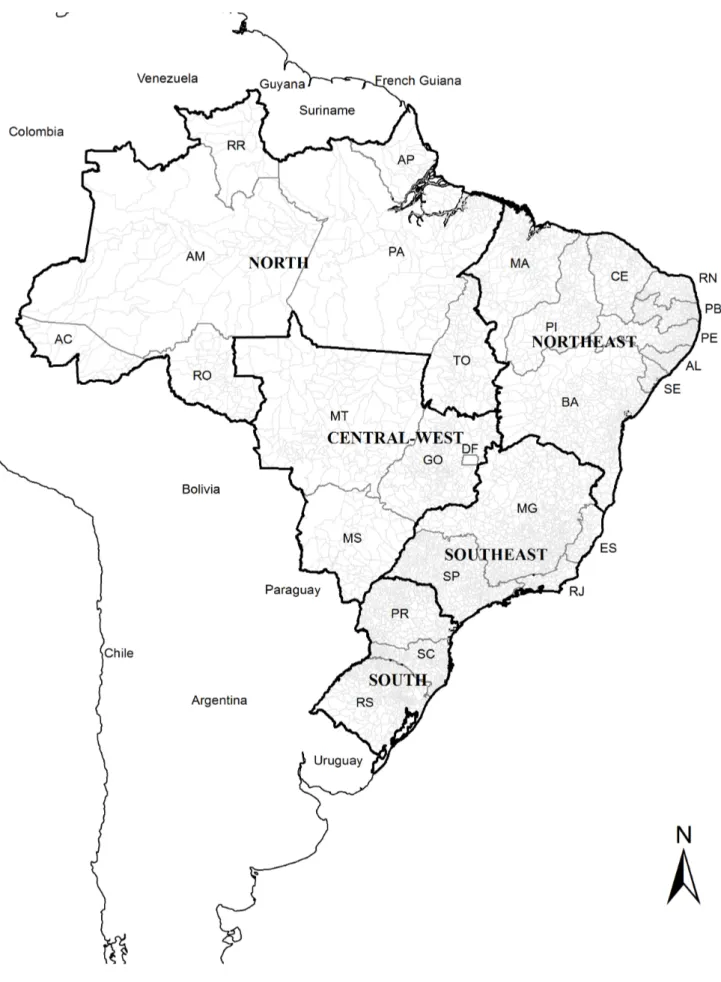 Figure 1. Brazil with its regions and 27 Federative Units.