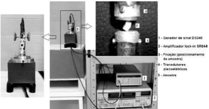Figura  3:  Dispositivo  para  espectroscopia  de  ressonância  de  ultrassom montado no IMC/UCS.