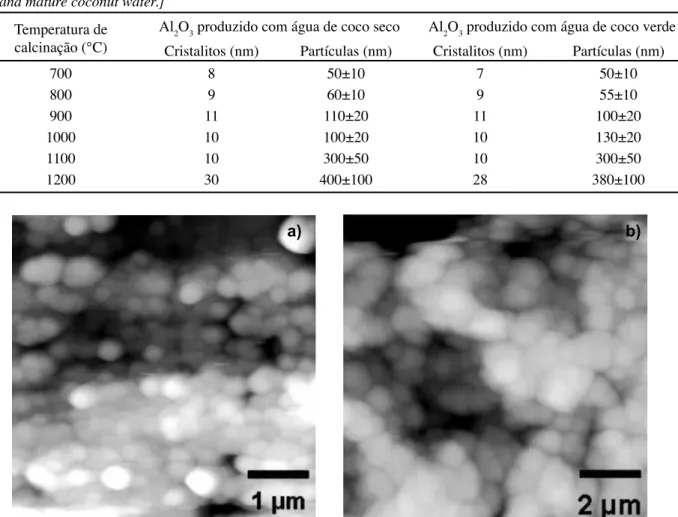 Figura 5: Imagens de AFM de amostras produzidas com coco seco (a) e coco verde (b) a 1100 °C.