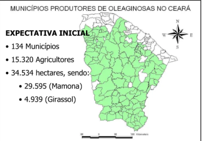 Figura  1:  Municípios  produtores  de  oleaginosas  no Ceará (área de abrangência da UB Quixadá)