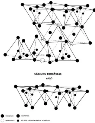 Figura 2: Esquema geral de obtenção da argila organofílica: representação da estrutura da argila in natura (a); da argila após tratamento com  sódio (b); da argila após tratamento com sal quaternário (c).