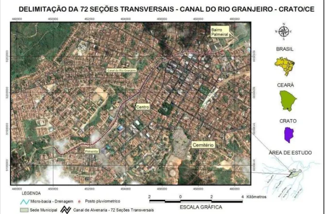 Figura 19:  Distribuição espacial das seções transversais no canal do  Rio Granjeiro  (Fonte: Autor) 