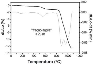 Figura  4:  Curvas  de  análise  térmica  (ATD/TG/DTG)  da  “fração  argila”, &lt; 2  µm.