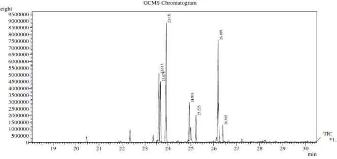 Figura 6: Cromatograma com os tempos de retenção dos ésteres metílicos identificados 