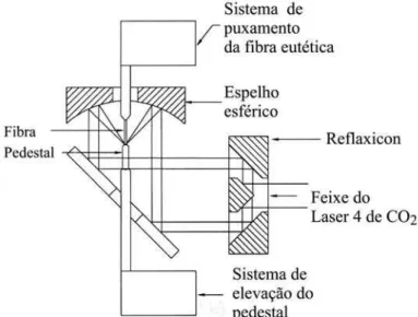 Figura 2: Representação esquemática do sistema de focalização usado para puxamento das fibras eutéticas.