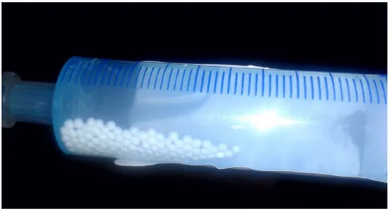 Figura 7 – Pellets de omeprazol no dosador com água. 