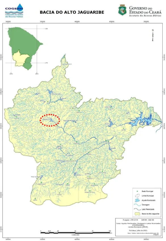 Figura 3.1 - Bacia Hidrográfica do Alto Jaguaribe, em destaque o Açude Arneiroz II (Fonte de dados: 
