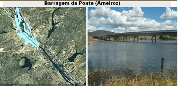 Figura 3.3  –  Barragem da Ponte CE/1º barramento (Fonte: COGERH - Adaptado google earth, 2012
