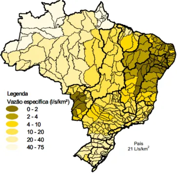 Figura 4  –  Vazões específicas nas unidades hidrográficas de referência no Brasil. 