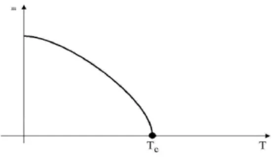 Figura 1.6: Parâmetro de ordem (magnetização espontânea) em função da temperatura para um ferromagneto uniaxial simples.