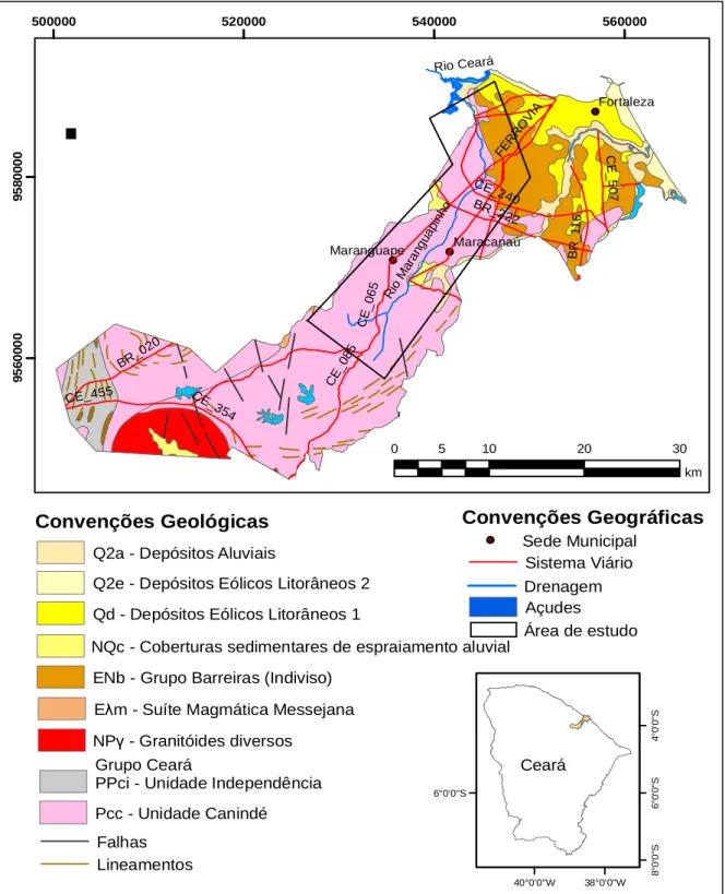 Figura  7  -  Mapa  geológico  envolvendo  os  municípios  de  Maranguape,  Maracanaú  e  Fortaleza